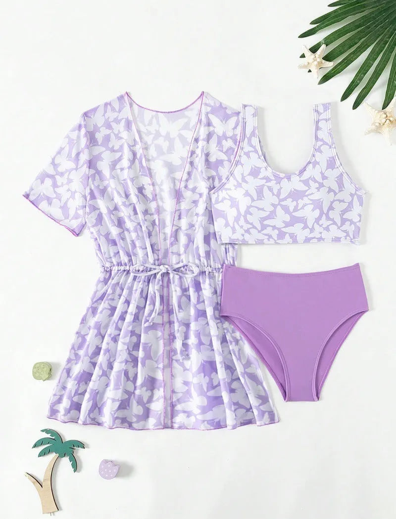 Girls' three-piece swim cover-up set in colour 3218 with coat, vest, and pants for swimming ages 8-12