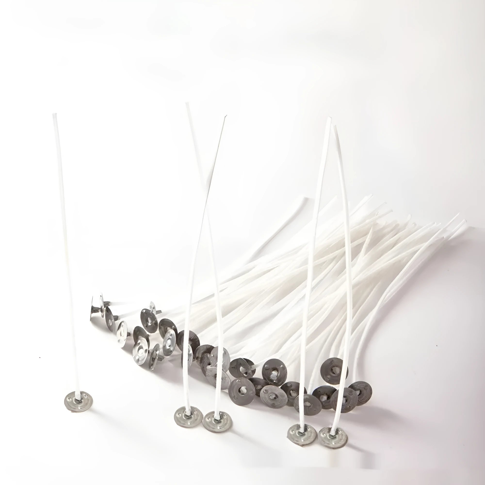 White cotton candle wicks in three lengths: 2.6cm, 6cm and 8cm for DIY candle making