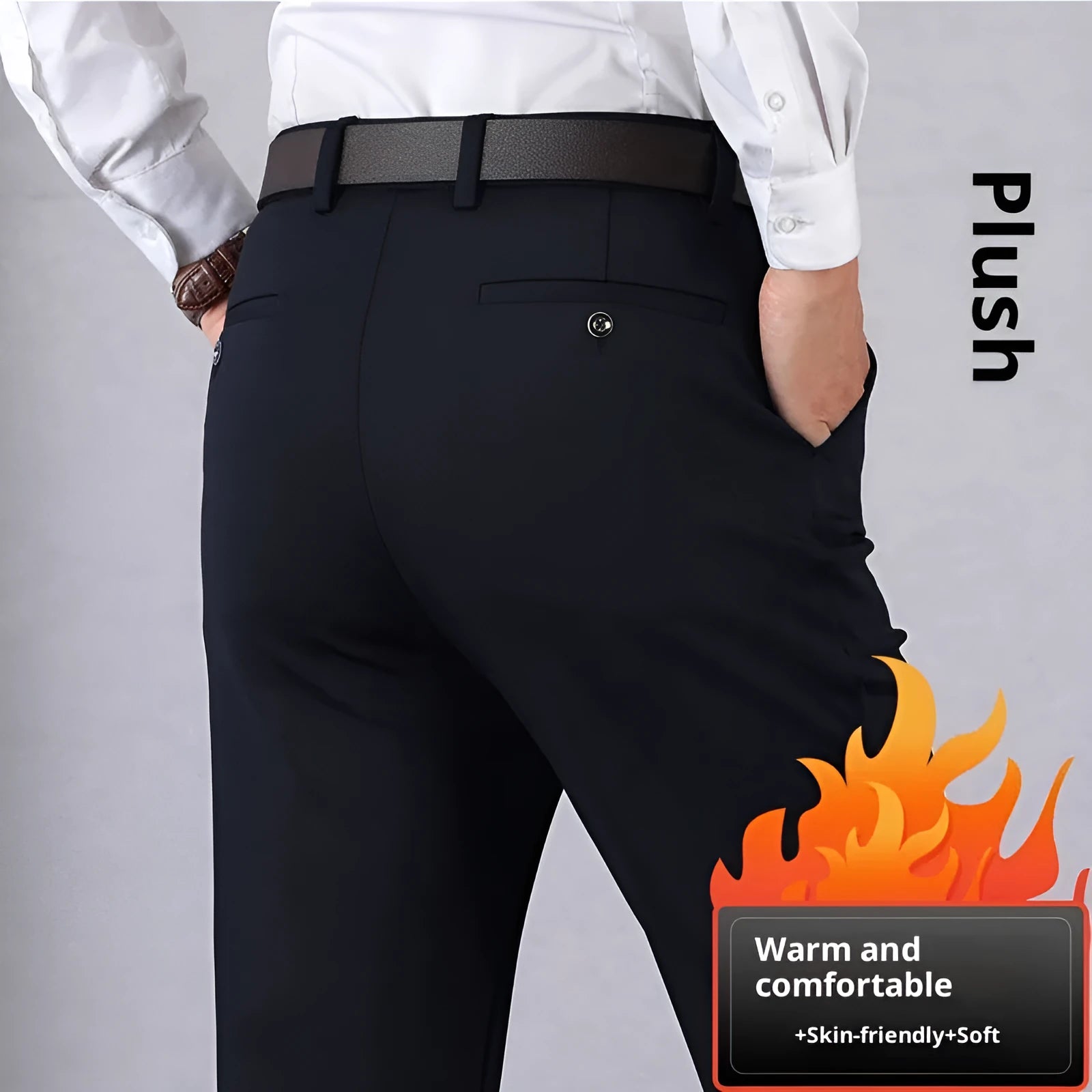 Elastic dad suit trousers high waist loose fit polyester in black