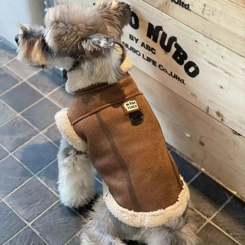 Dog fleece lined coat in Chinese parasol colour vest with peach skin fabric and lamb wool style