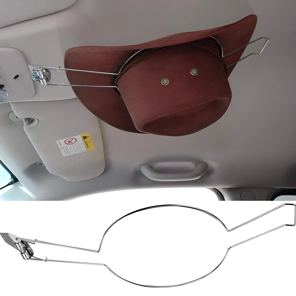 Chrome-plated car hat stand for organising coats and hats inside a vehicle.