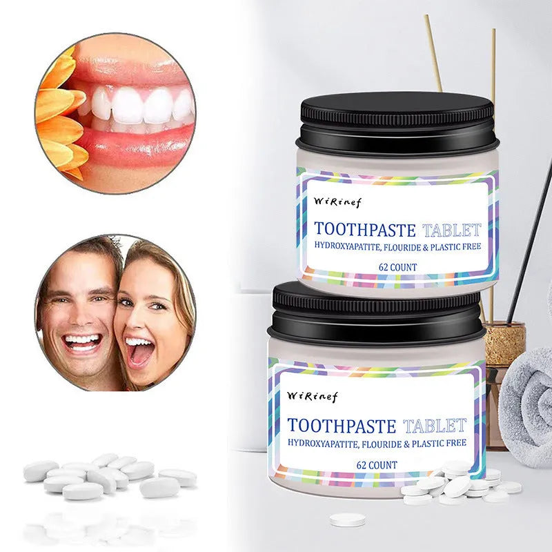 62 solid toothpaste tablets in portable pack for travel oral hygiene cleaning