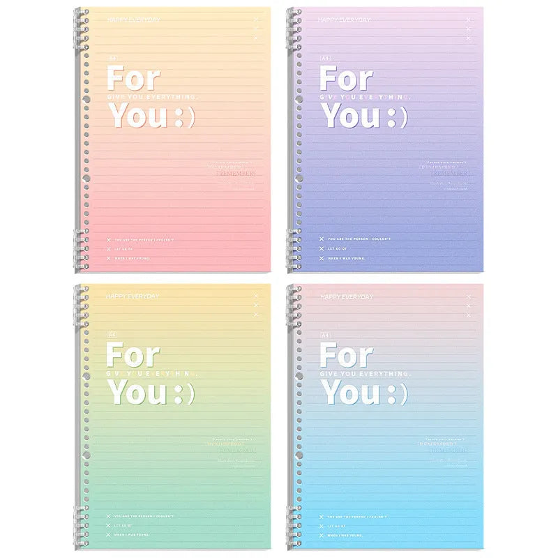 Removable coil gradient notepad with PP cover in blue, green, pink, and purple colour options