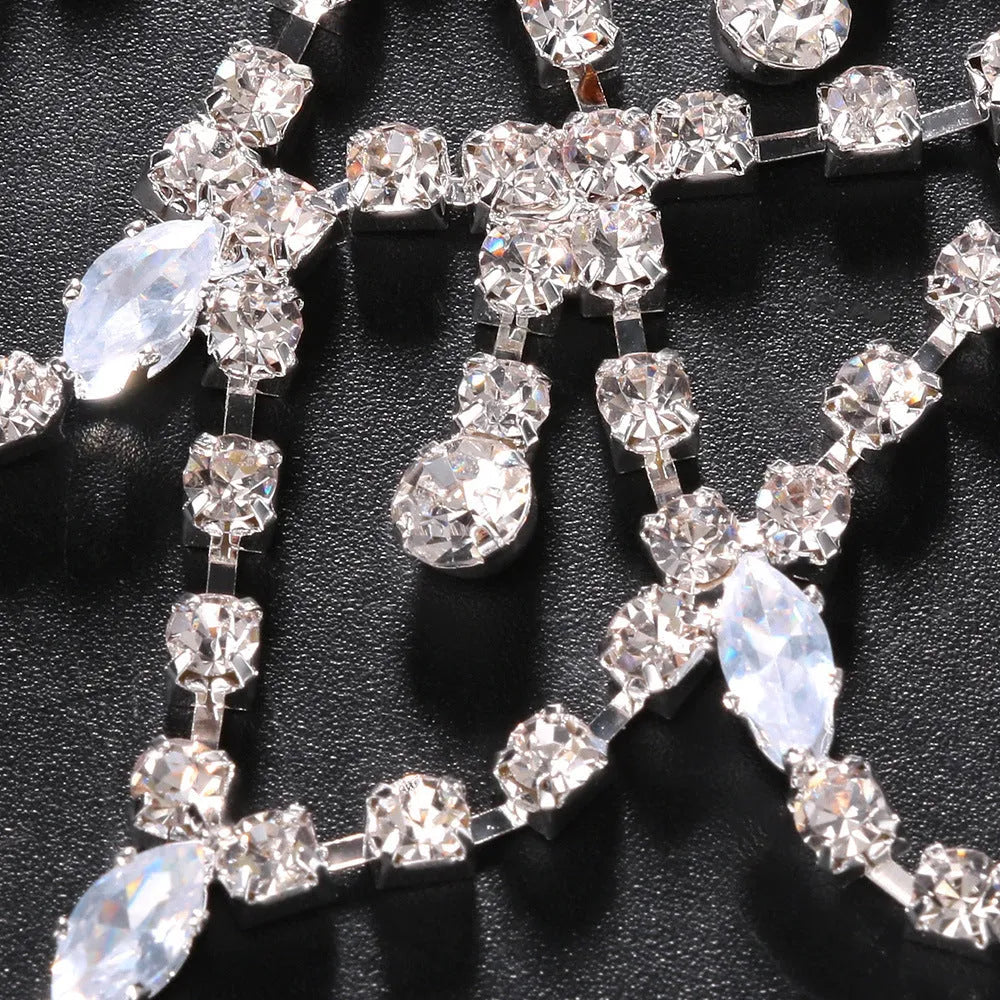 Multi-layer tassel shoulder chain rhinestone men's body chain in gold or silver alloy geometry shape