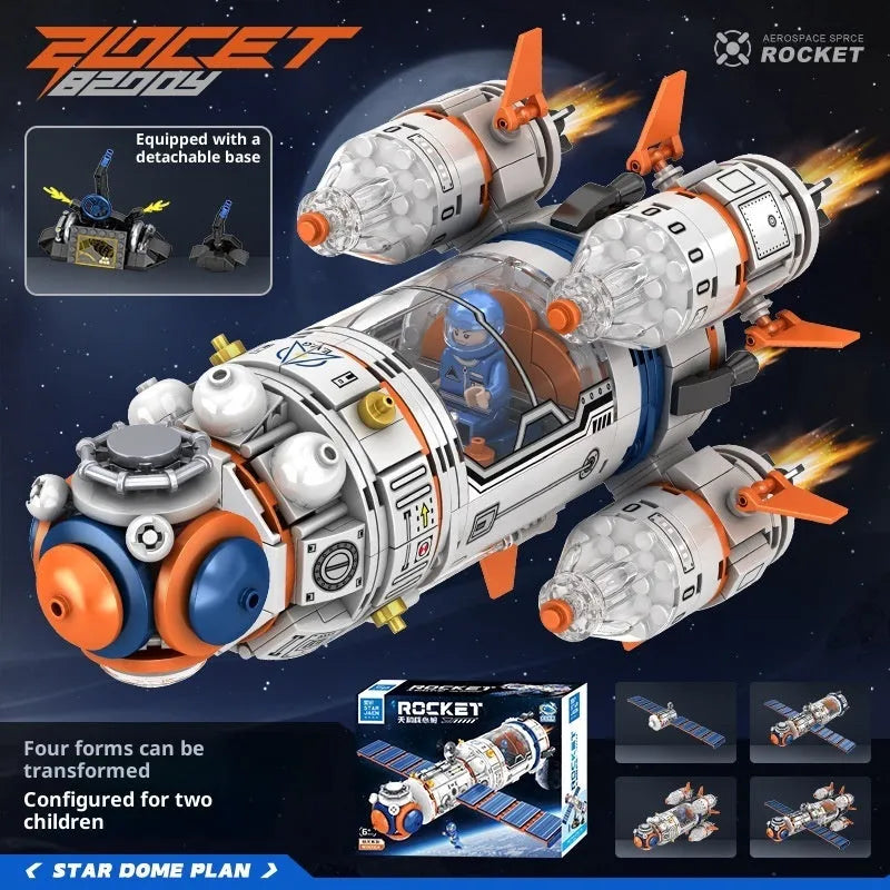 Space Dawn Earth Instrument building block model set in colour box packaging, plastic small particle blocks.