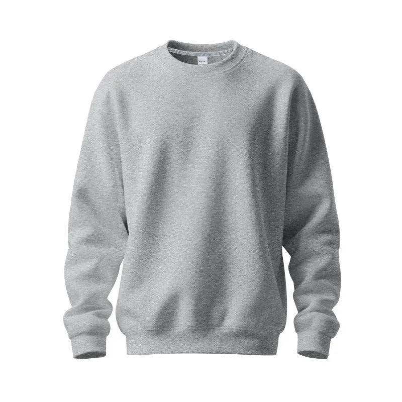 Men's round neck solid colour loose oversized casual polyester long sleeve top in light gray