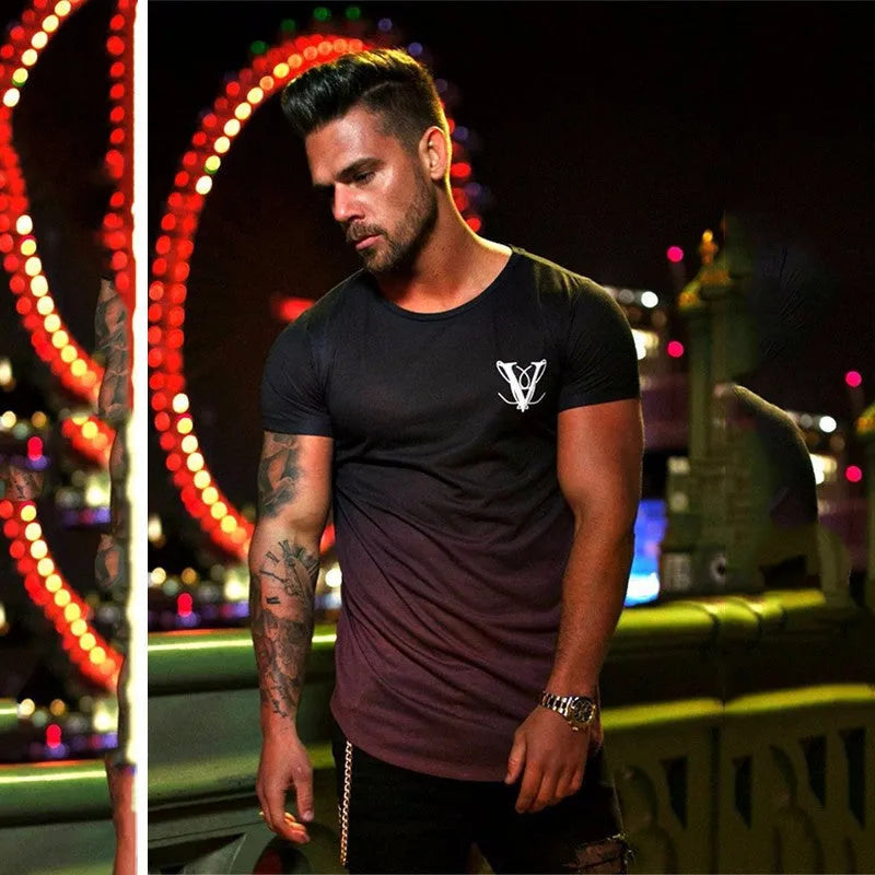 Men's 95% cotton muscle fitness t-shirt in black yellow colour, showing front view for gym workout use