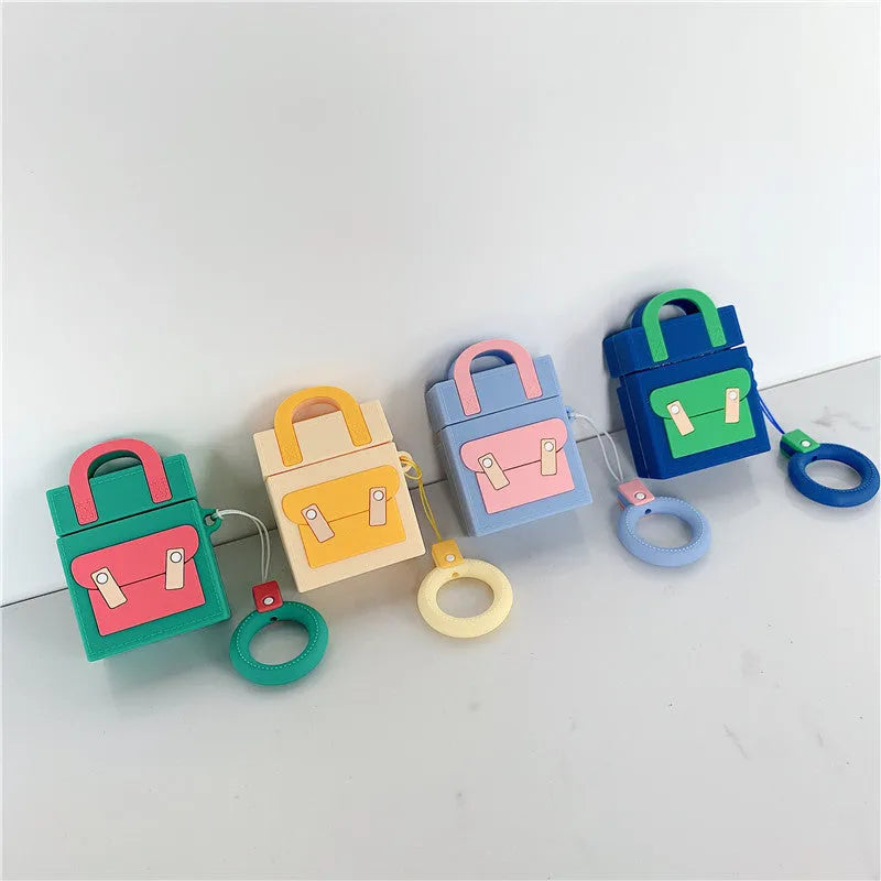 Silicone earphone protective sleeve for AirPods 1 and 2 with hanging ring in green colour
