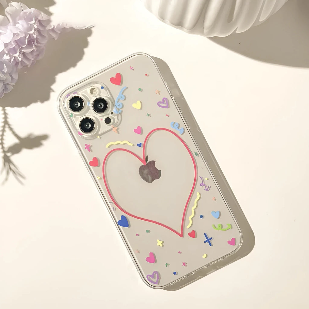 Transparent Love TPU all-inclusive phone case with love picture for iPhone 12 13 14 X Xr Xs