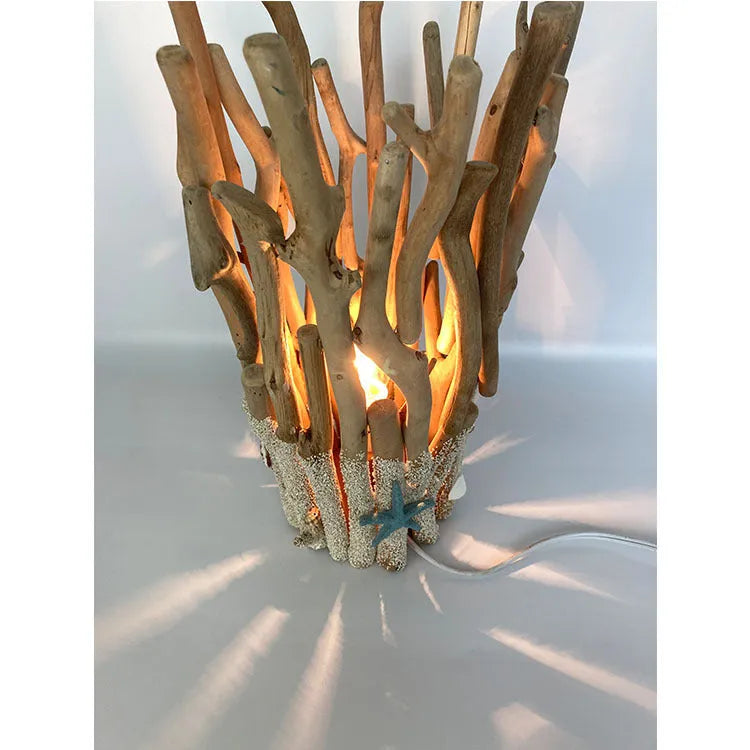 Driftwood table lamp, wood colour, 24.5x24.5x41cm, Chinese style ornament form for home use