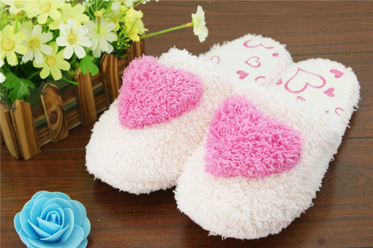 Non-slip plush cotton slippers with suede upper and TPR sole in pink, purple, and white