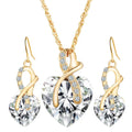 Heart shaped faux Austrian crystal zircon earrings with water wave chain, alloy pendant, available in red, green, blue, white