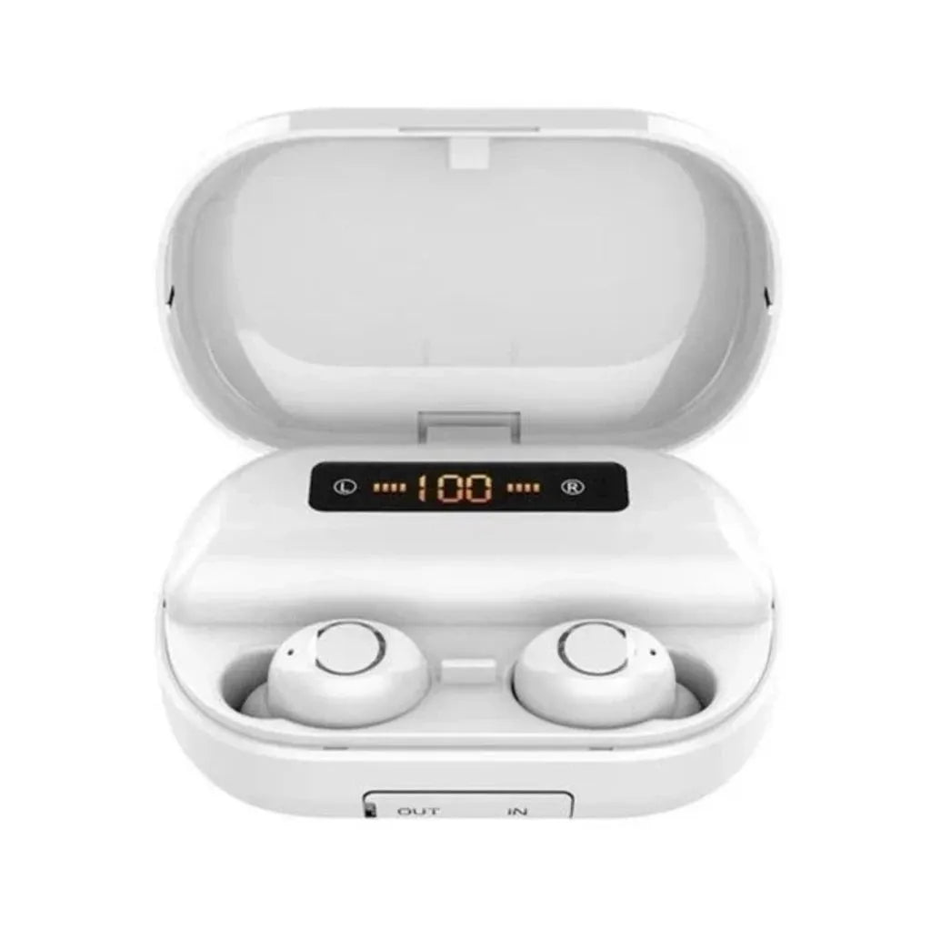 V11 Bluetooth earphone with digital display touch controls and 4000mAh charging storage box in black