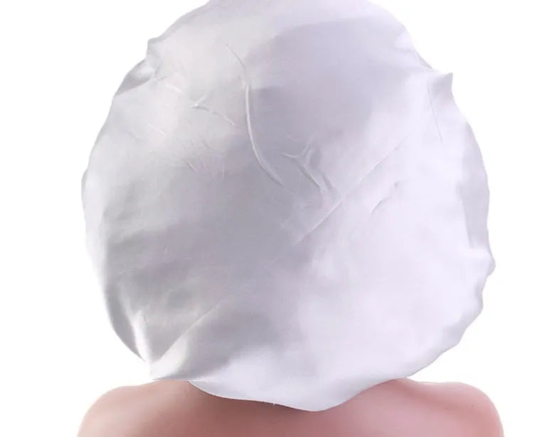 Beauty print satin silk bonnet sleep night cap with polyester spandex in black pattern