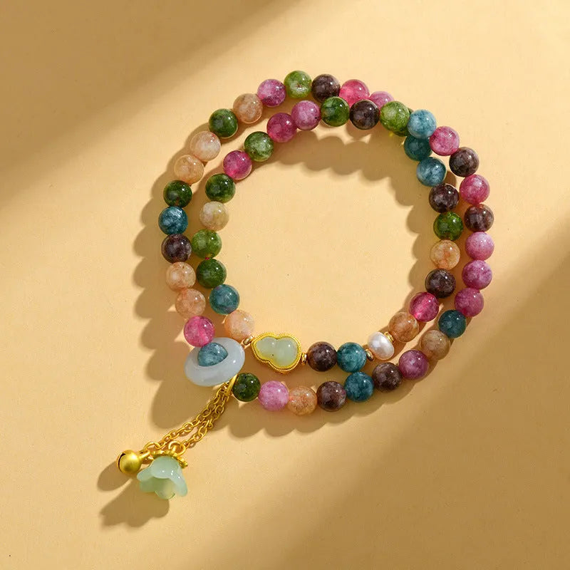 Chalcedony double circle bracelet with geometric beads for women's jewellery