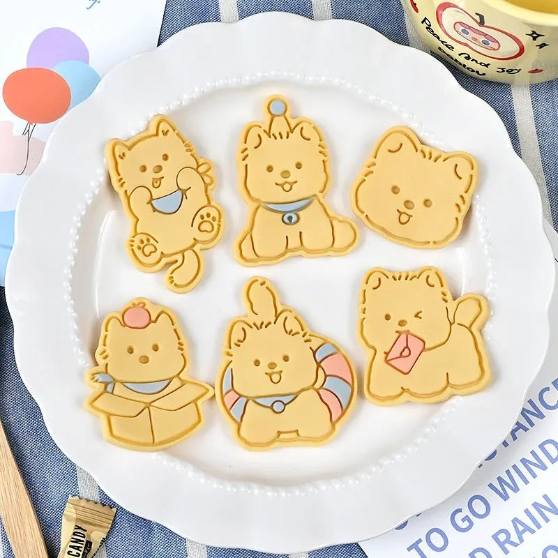 3D plastic biscuit mould for making puppy cartoon biscuits in seven design styles