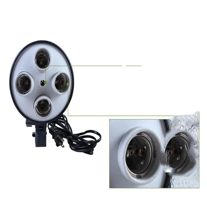 Black ceramic quadruple lamp holder for studio photography with four bulb sockets