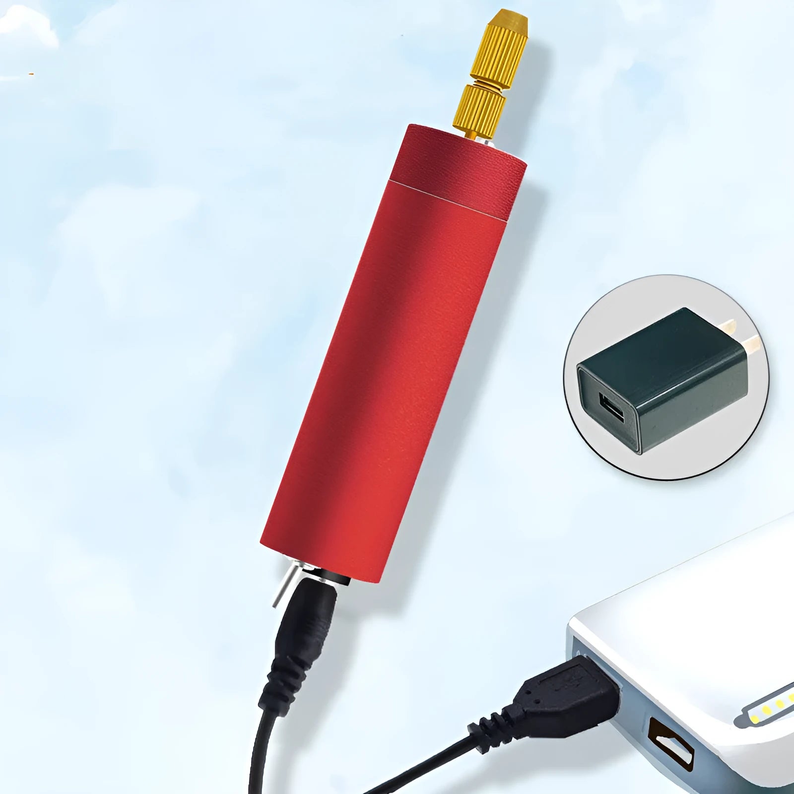 Aluminium alloy USB mini electric grinder drill set with three drill bits and data cable for crafting.
