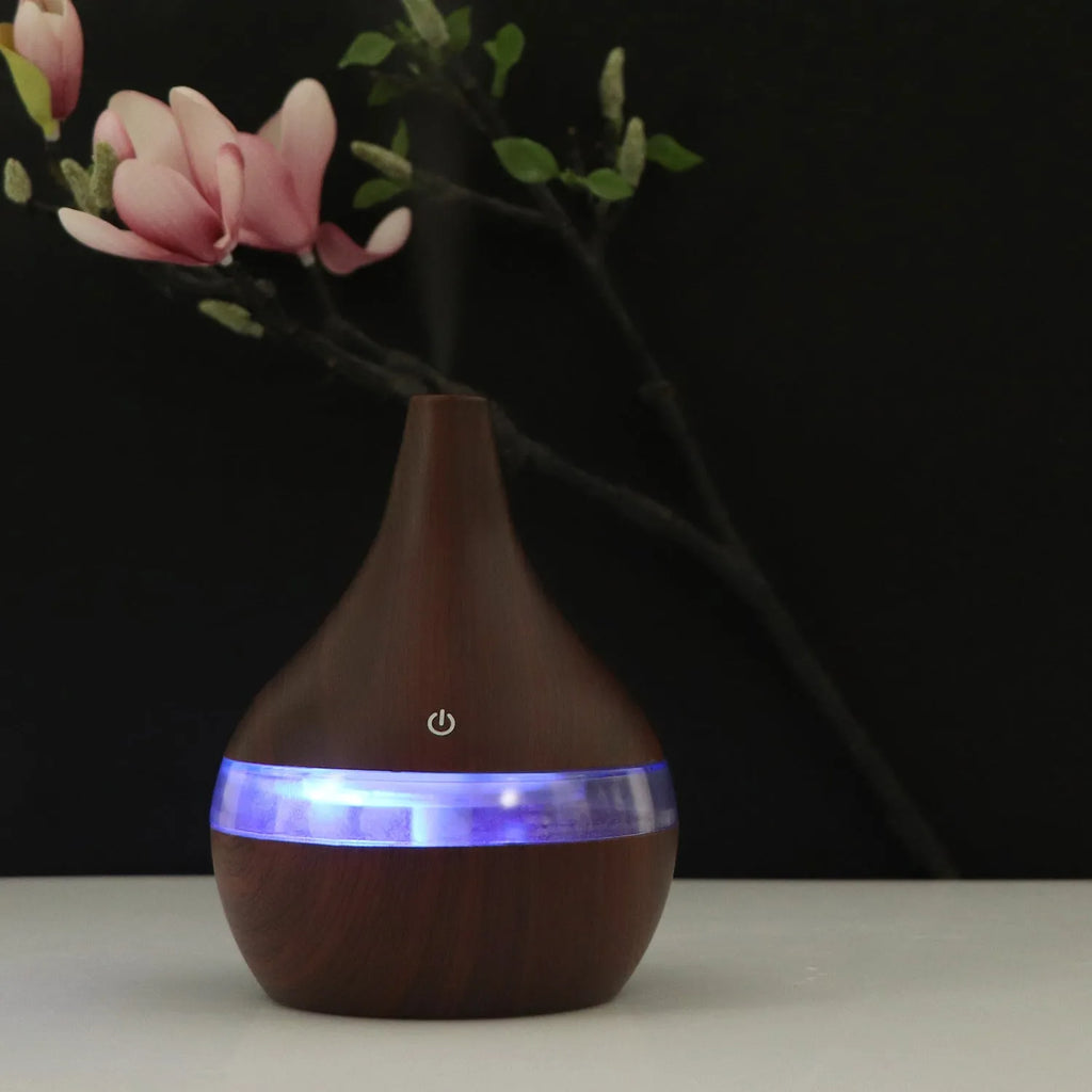 USB mini air purifier humidifier with wood grain finish for small rooms