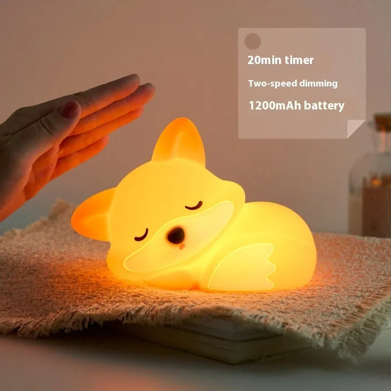 Fox-shaped USB rechargeable small night lamp with two-gear brightness and 1200mAh battery in colour box packaging