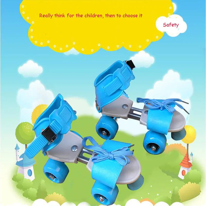 Double row adjustable roller skates for children with ABS frame and PUU wheels, blue colour