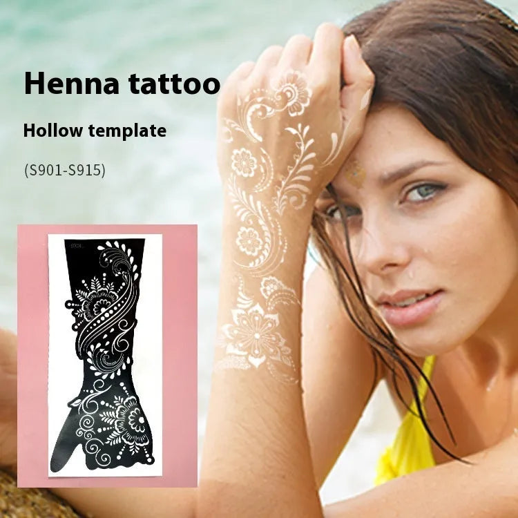 Geometric hollow template tattoo stickers showing intricate cut-out patterns for temporary body art application
