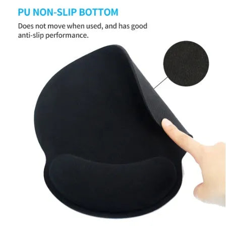 Black ergonomic wrist rest set with memory foam, non-slip natural rubber base, keyboard and mouse pads on desk