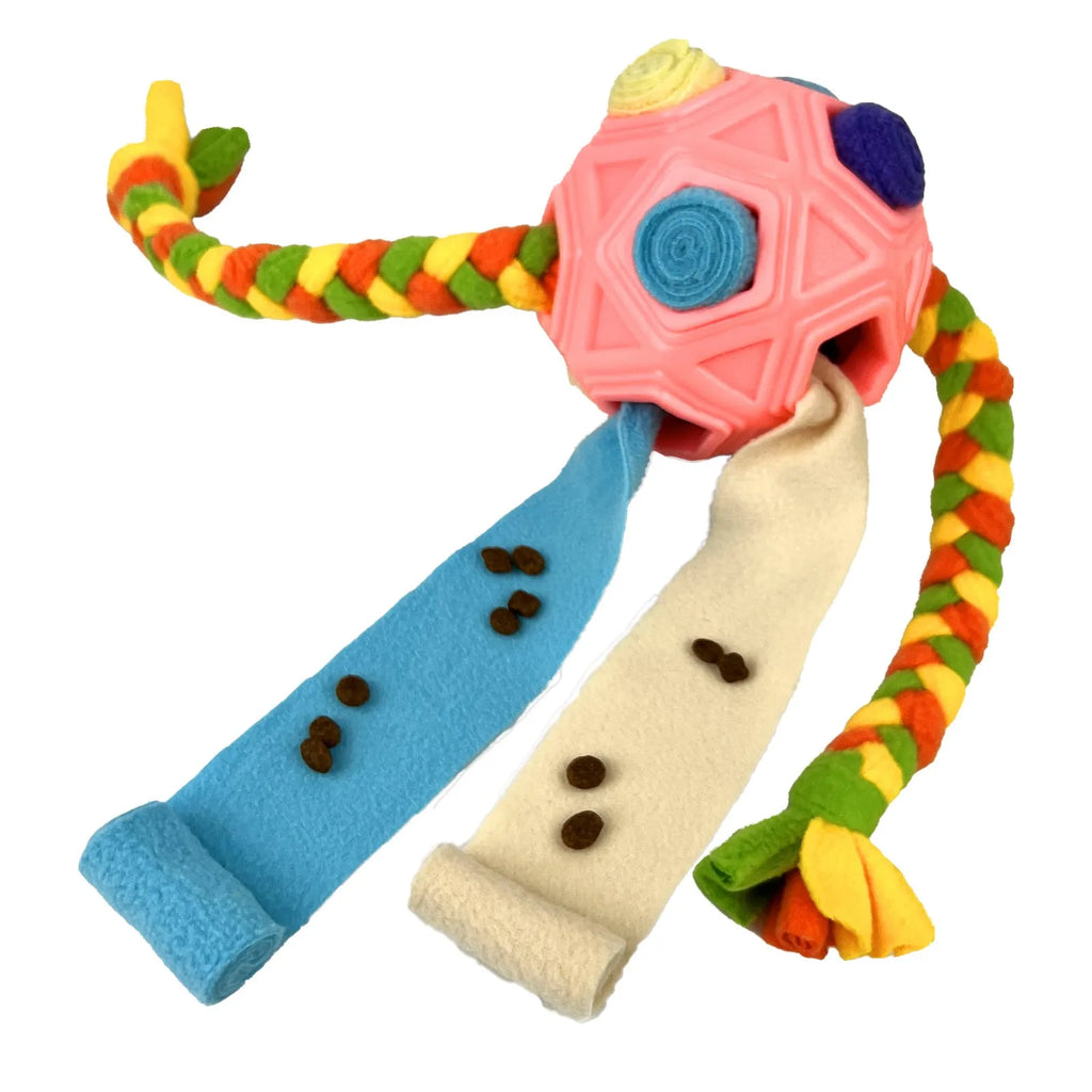 Colourful bite-resistant dog sniffing ball puzzle toy for IQ training and slow feeding.
