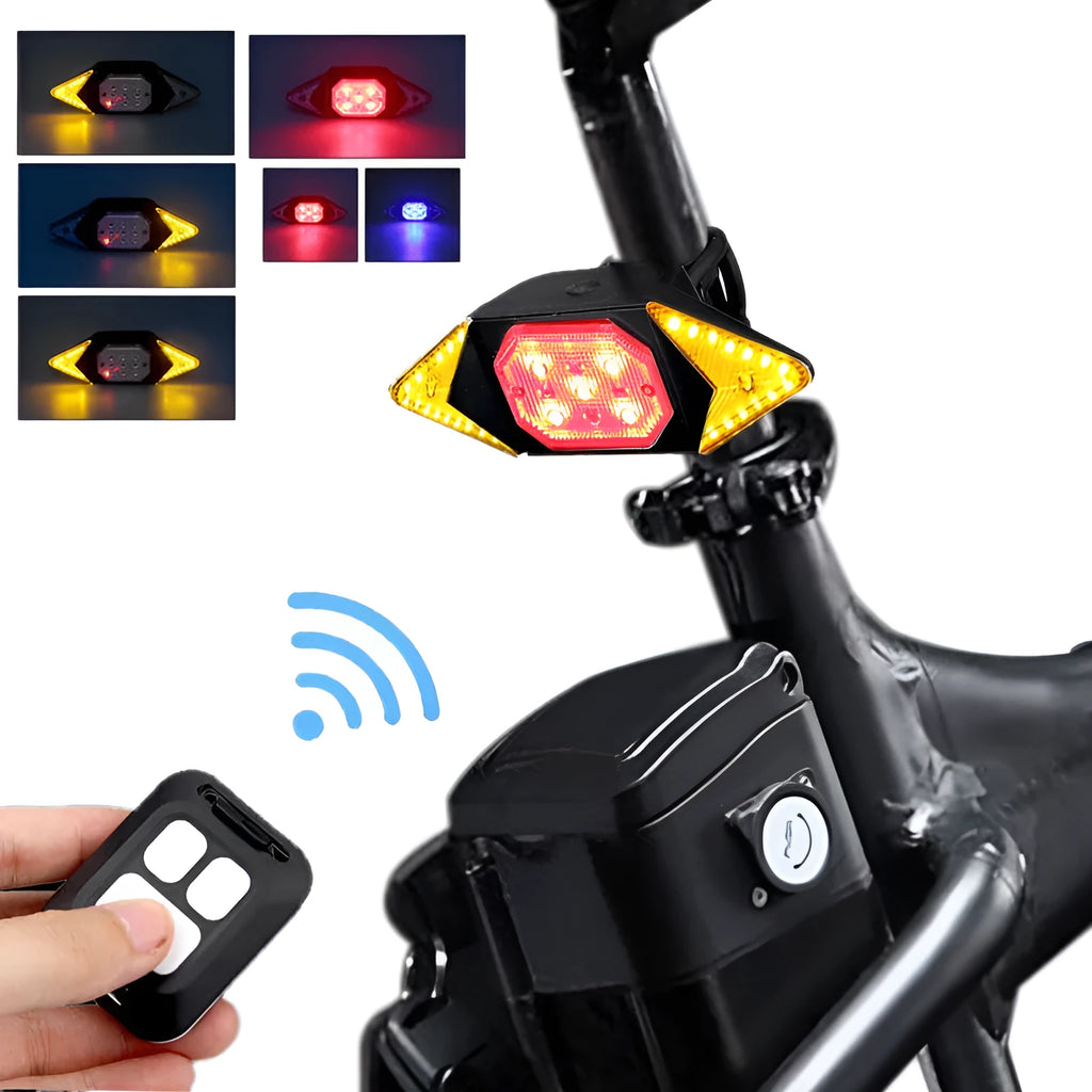 USB rechargeable bicycle turn signal LED light black with remote control for night safety