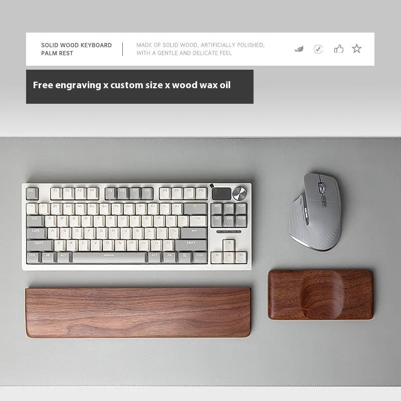 Black walnut wooden keyboard palm rest and wrist rest with straight or round edge, 440mm and smaller sizes