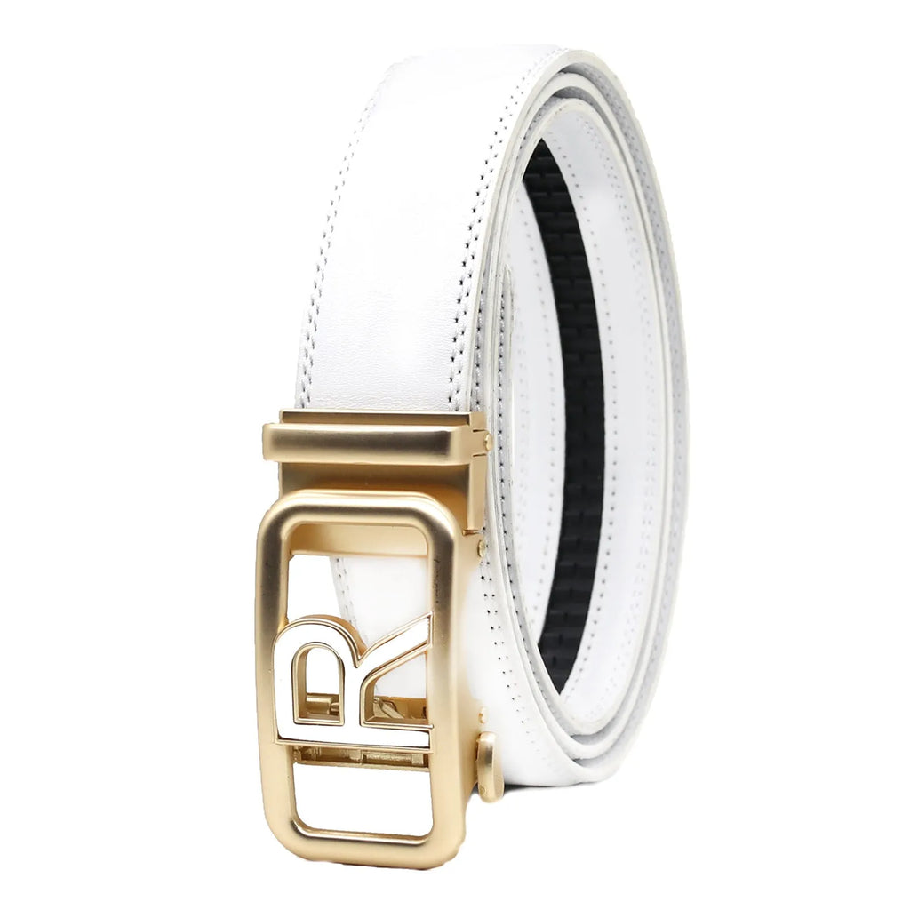 Men's automatic buckle belt in genuine leather with alloy buckle, 125cm, available in ten colours for all-match casual wear.