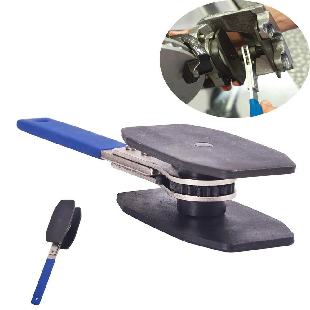 Black stainless steel brake caliper press with ratchet mechanism, 270mm length, on a workshop bench