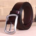 Men's genuine leather belt with alloy buckle, 125cm length, 0.38cm thickness, three colours
