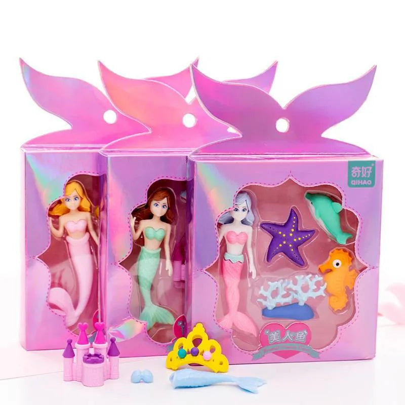 Flower Fairy eraser suit box of 12 TPR erasers in Flower Fairy and Mermaid colours, 14x13cm