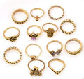 Boho vintage rings set alloy inlaid artificial gemstone ancient silver and gold colours
