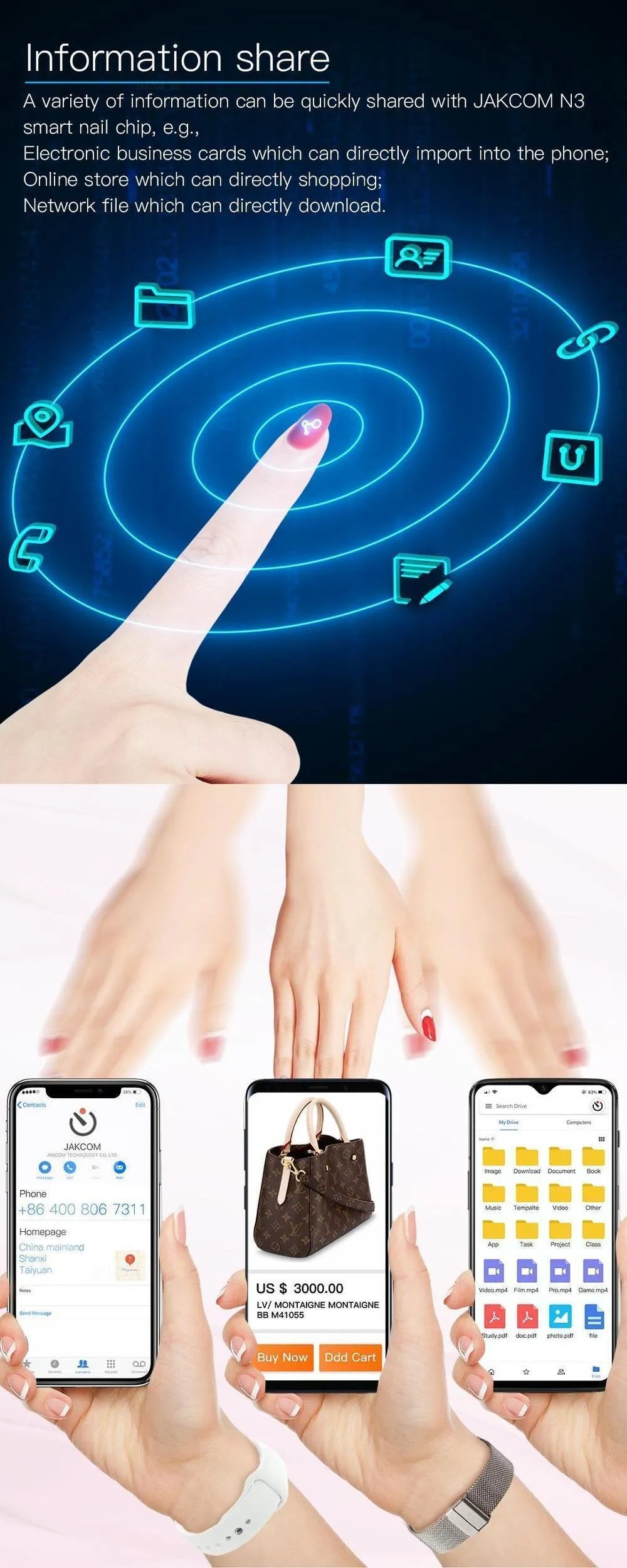 JAKCOM N3 smart nail chip wireless NFC sensor for mobile phone activation on a finger