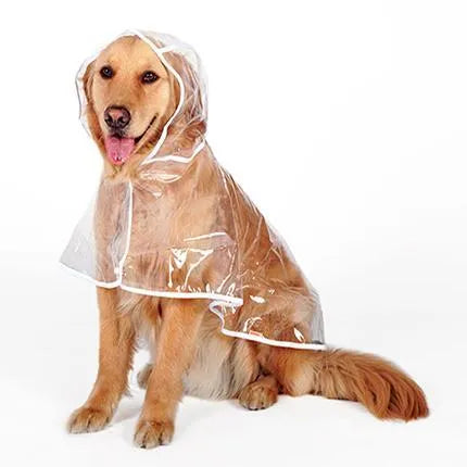Transparent white waterproof raincoat for large dogs, size 3XL to 7XL, laid flat on a surface.