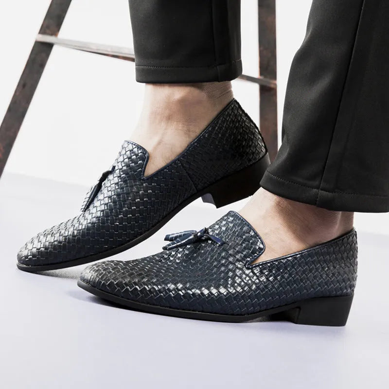 Men's genuine leather lace-up oxford formal shoes available in black, blue, and gray sizes 38-48