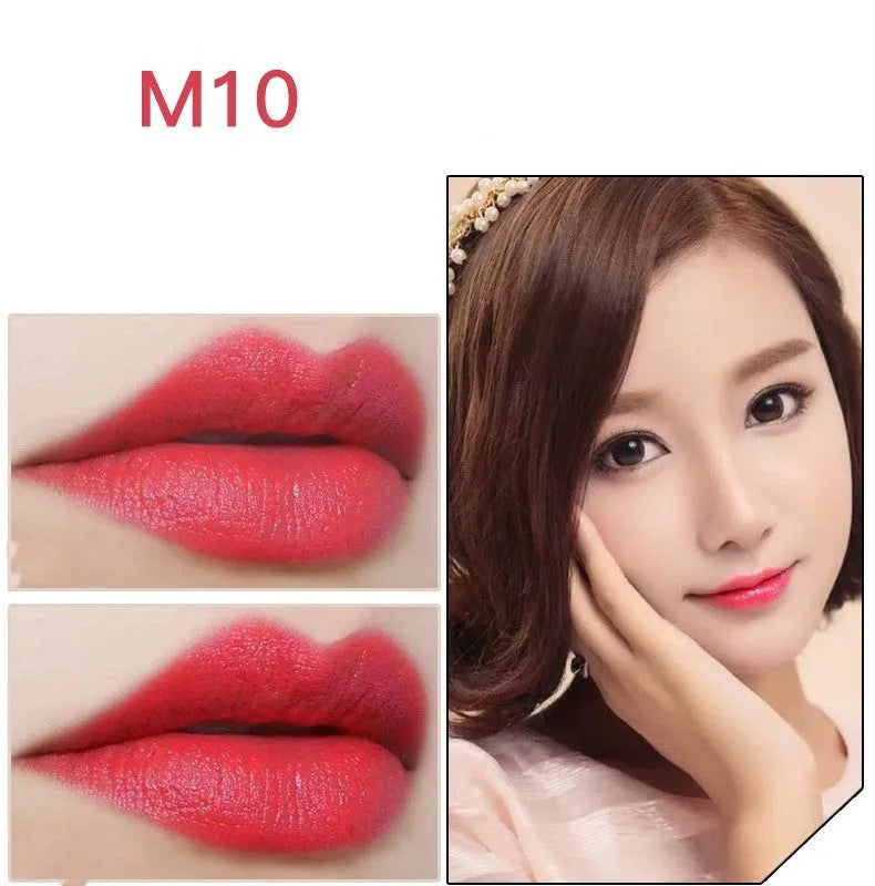 Waterproof velvet matte lipstick in shade M01 with twelve colour options