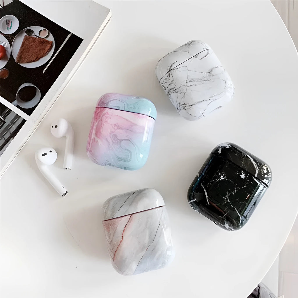 White marble hard PC protective case for Apple AirPods 1 and 2 charging case
