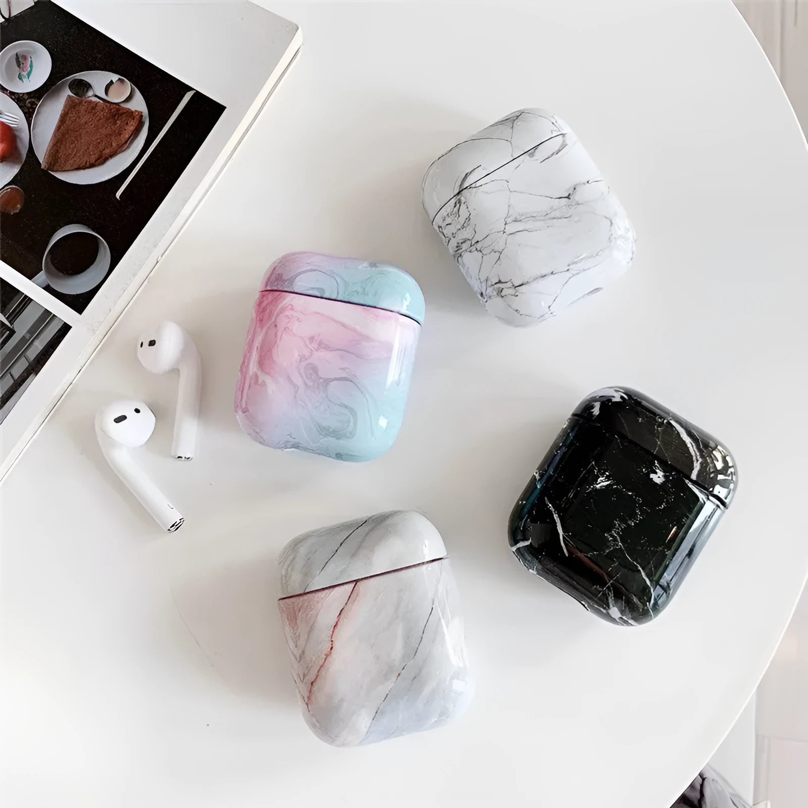 White marble hard PC protective case for Apple AirPods 1 and 2 charging case