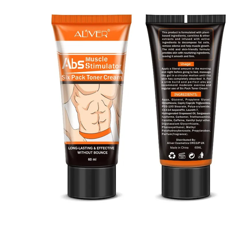 60mL Abdominal Muscle Cream tube with black packaging, featuring caffeine and Sargassum extract for slimming and firming