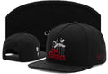 Cotton snapback baseball cap in black, unisex hip hop style, 56-60cm adjustable fit, front view.