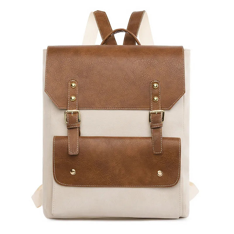 Korean retro style backpack in soft PU material with vintage design details