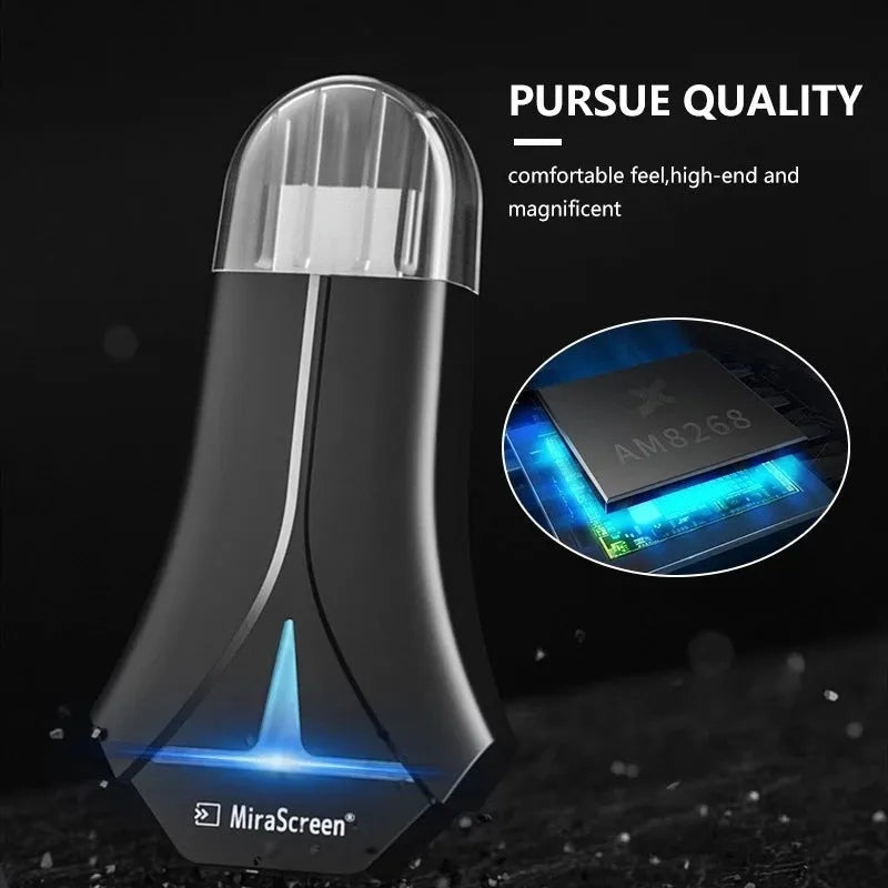 Mirascreen K12 HDMI WiFi dongle with USB connection, 1920x1080 output, Am8268 processor, for indoor display casting.