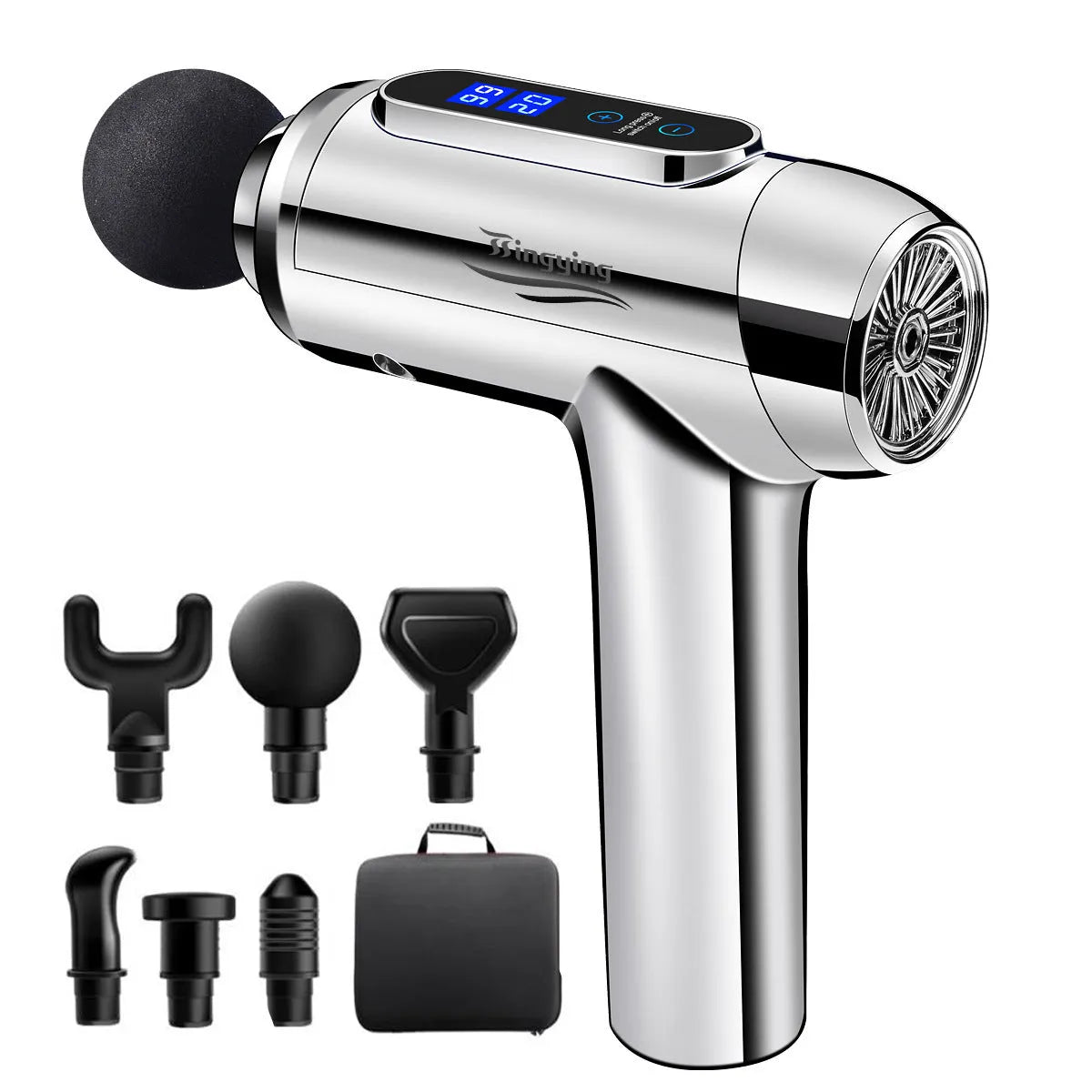 Electric fitness massager in Champagne Gold with 6 massage heads, ABS body, nano silicone handle and 217x172x60mm size