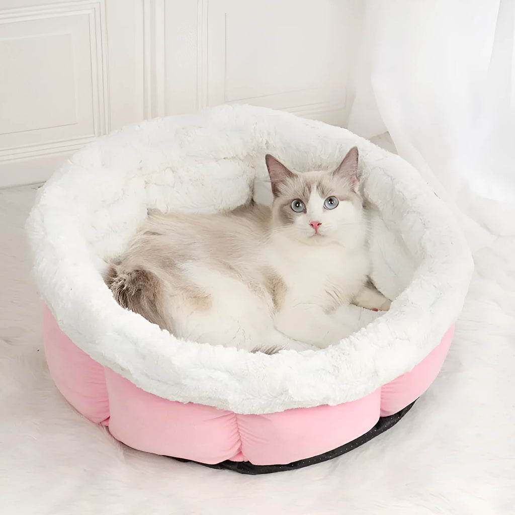 Grey petal cat mat for cats and dogs, 48x49x25cm, plush and suede material, raised rim
