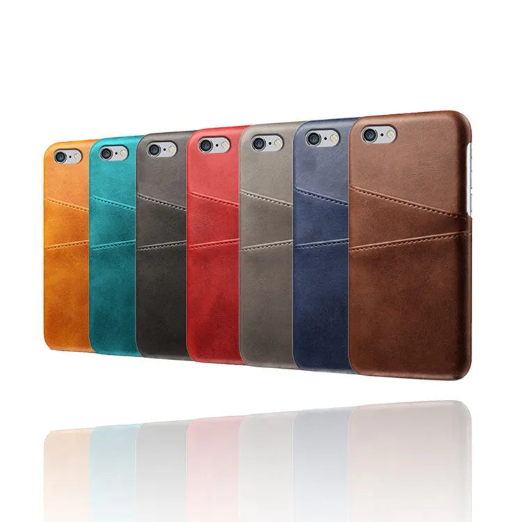 Non-Apple branded back cover phone case in black with crazy horse leather texture