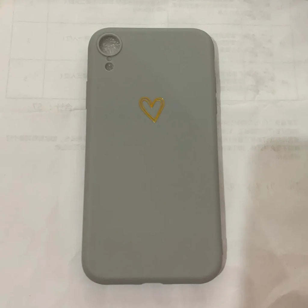TPU matte feel silicone iPhone case with hand-painted love design, bronzing process, and lanyard holes, in blue colour