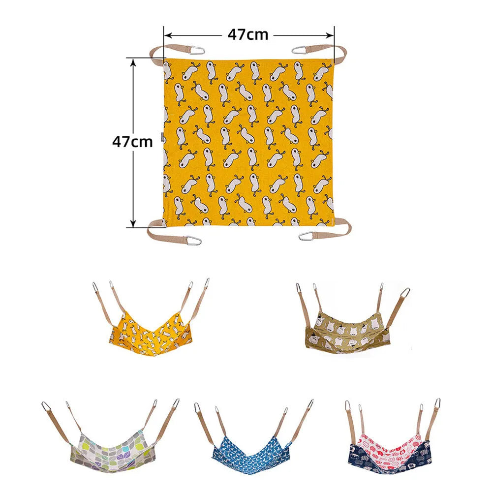 Yellow cotton linen cat hammock 47x47cm with hanging hook for cage